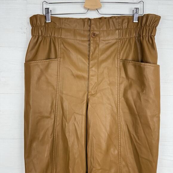 Madewell Vegan Faux Leather Pants Size 16 Brown High Rise Elastic Waist Pull On - Picture 3 of 15